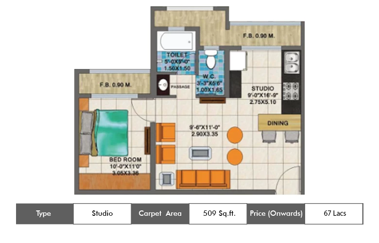 Studio-509 Sq.ft.